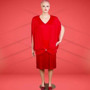 RICCARDO size 22.5? red satin 2-part party shift dress 100% polyester DC only